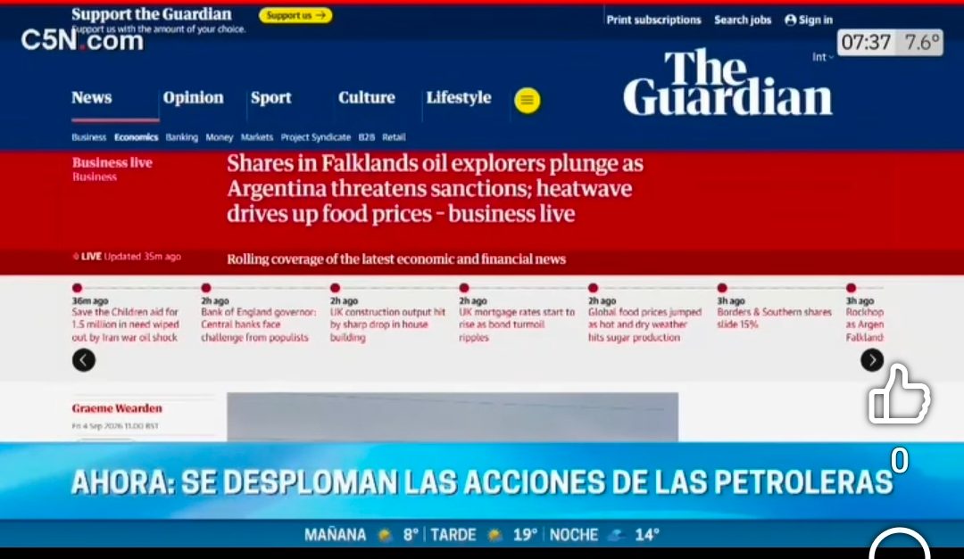 CAEN LAS ACCIONES DE PETROLERAS QUE SE ENCUENTRAN EN MALVINAS 