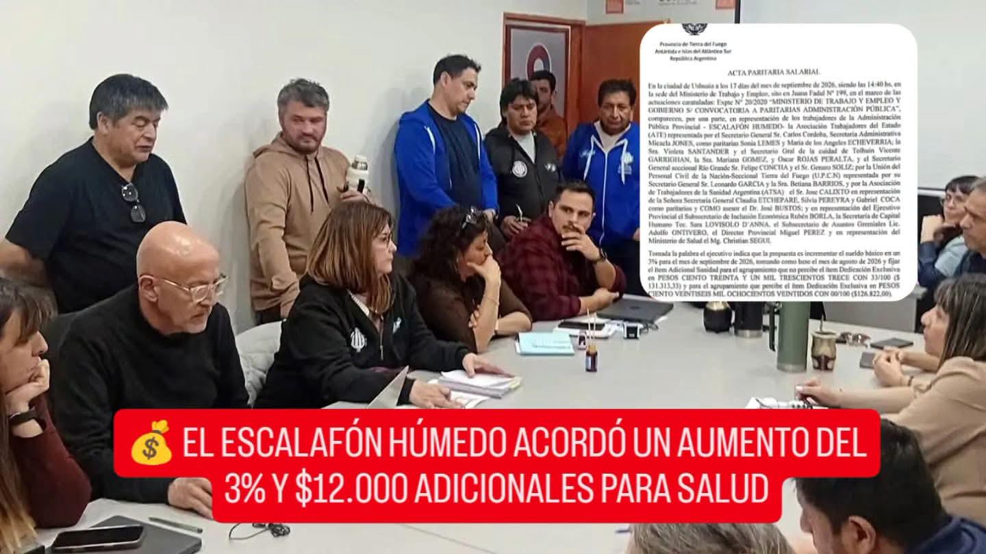 💰 EL ESCALAFÓN HÚMEDO ACORDÓ UN AUMENTO DEL 3% Y $12.000 ADICIONALES PARA SALUD